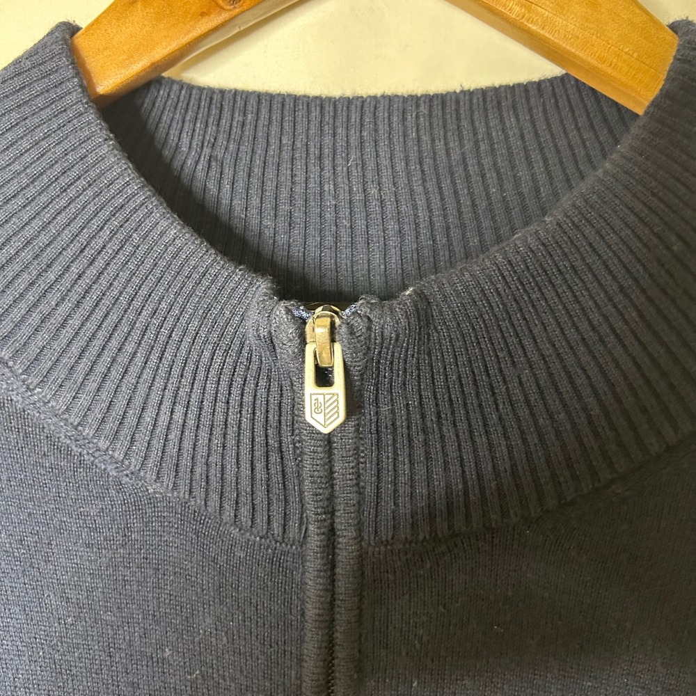 RULE 18 Bobby Jones Sweater Mens L Navy Yellow Stripe 1/4 Zip Pima Cotton - Picture 5 of 8